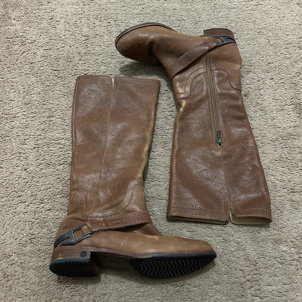 UGG Australia CHANNING Distressed Brown Leather Riding Boot Size US 6.5